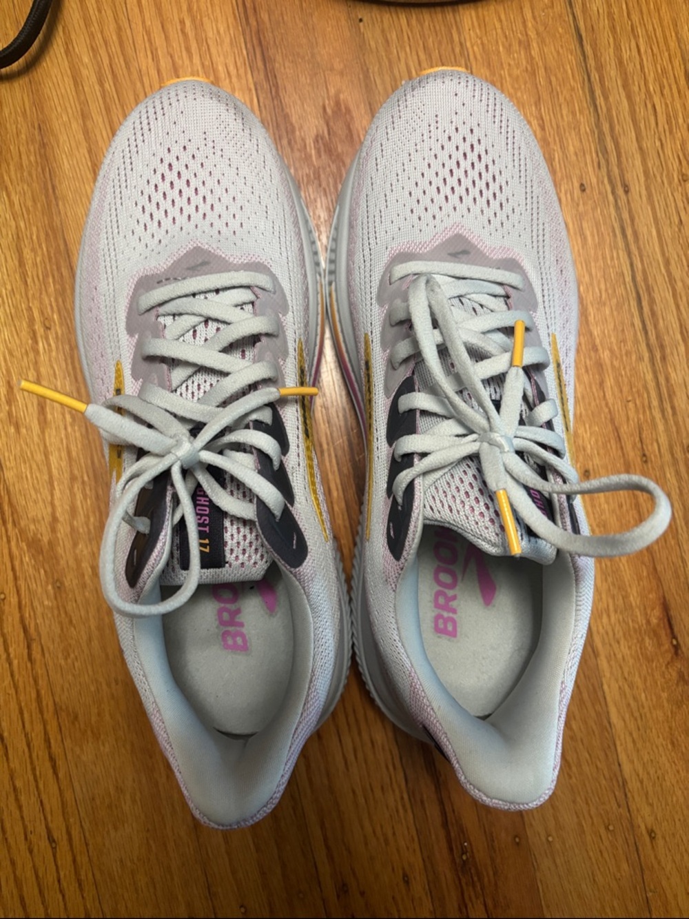 Brooks Women's Athletic Shoes - Light Gray with Pink and Yellow Accents
